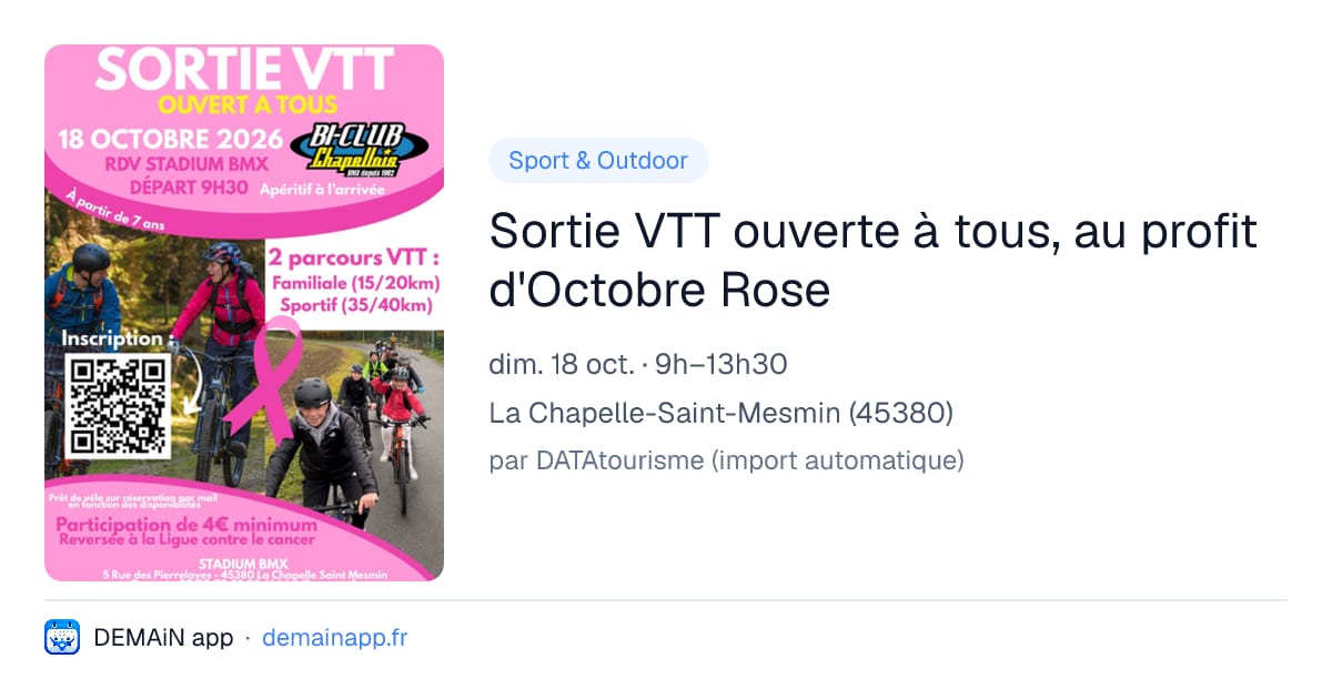 Sortie VTT ouverte à tous, au profit d'Octobre Rose — La Chapelle-Saint-Mesmin