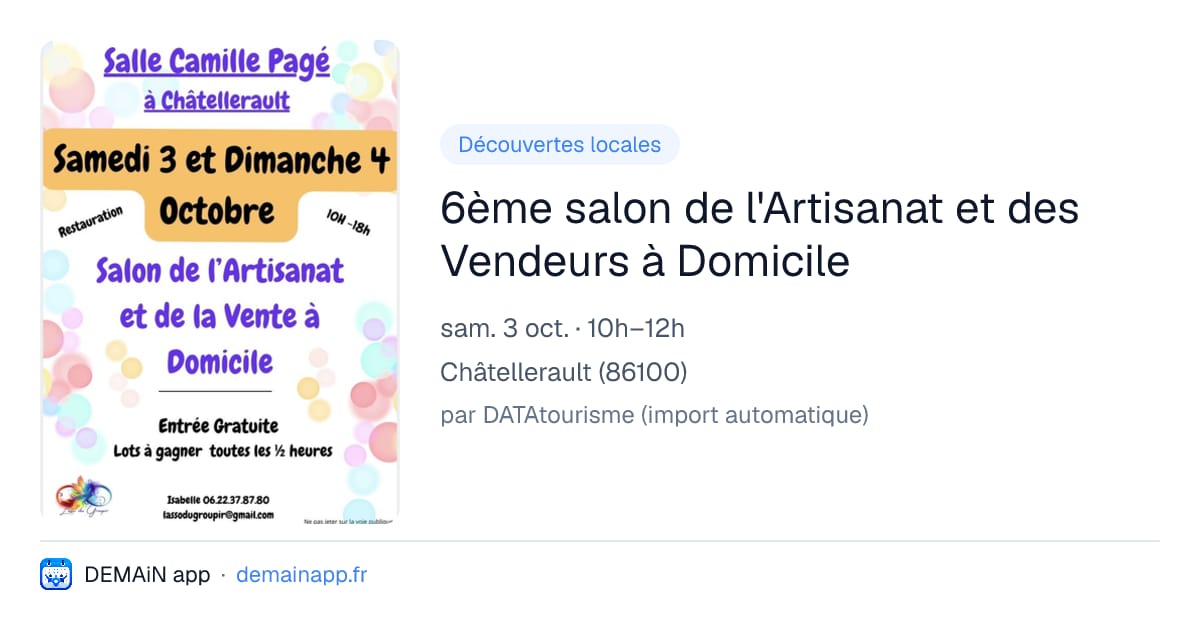 6ème salon de l'Artisanat et des Vendeurs à Domicile — Châtellerault