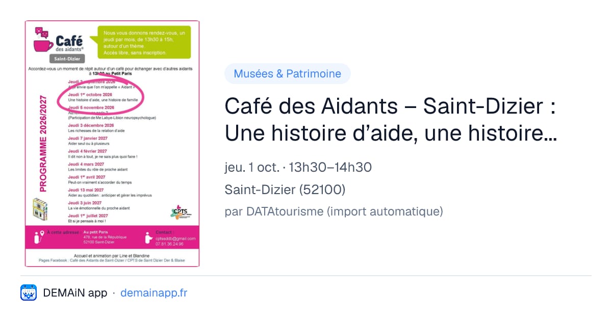Café des Aidants – Saint-Dizier : Une histoire d’aide, une histoire de famille — Saint-Dizier