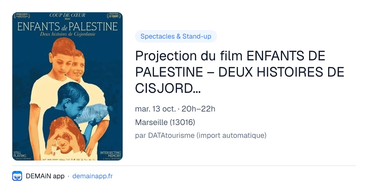 Projection du film ENFANTS DE PALESTINE – DEUX HISTOIRES DE CISJORDANIE, en présence du réalisateur Mohamed MESBAH — Marseille