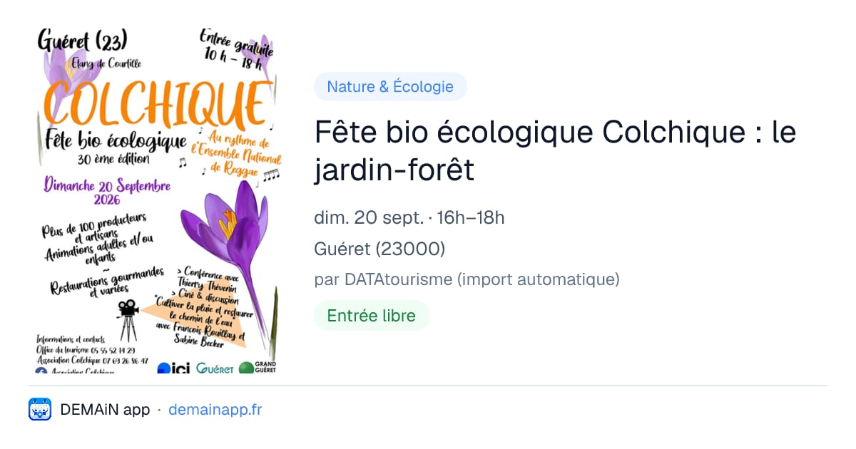 Fête bio écologique Colchique : le jardin-forêt — Guéret