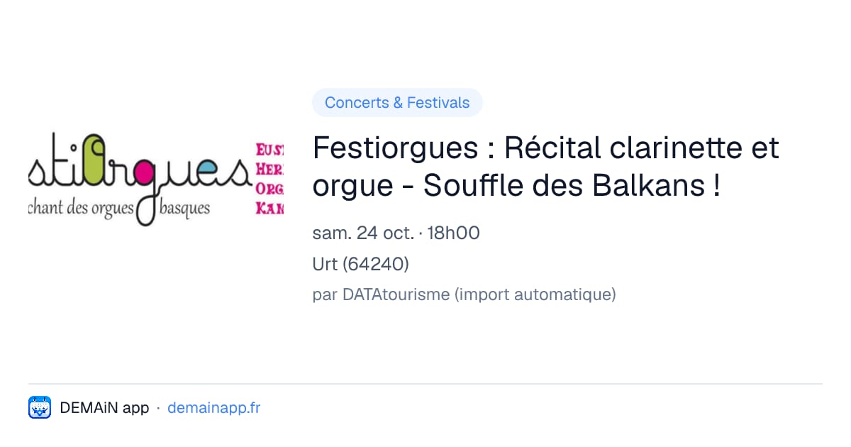 Festiorgues : Récital clarinette et orgue - Souffle des Balkans ! — Urt