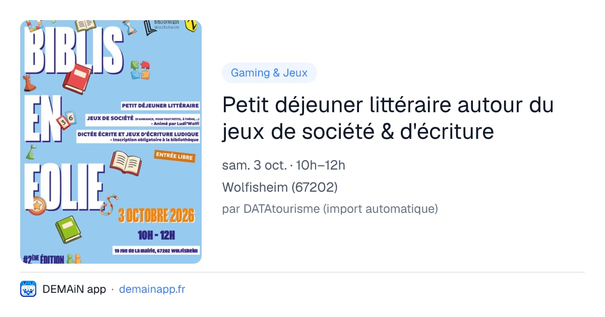 Petit déjeuner littéraire autour du jeux de société & d'écriture — Wolfisheim