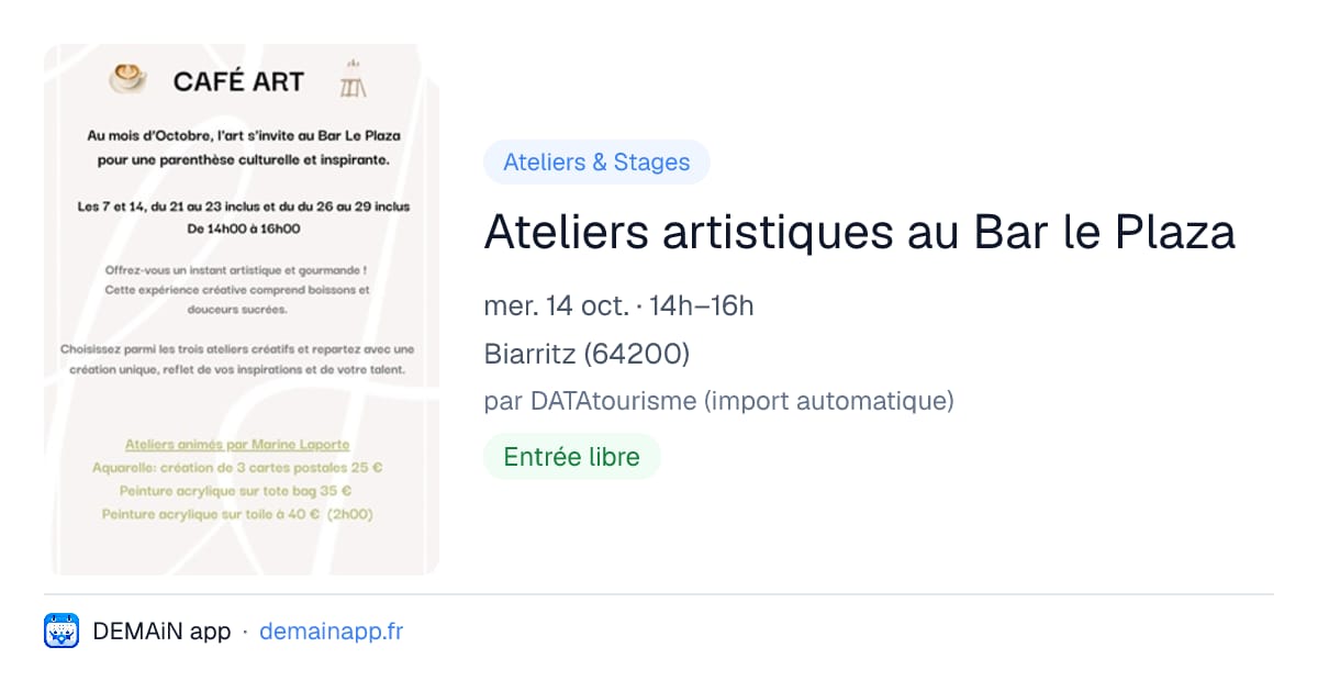 Ateliers artistiques au Bar le Plaza — Biarritz