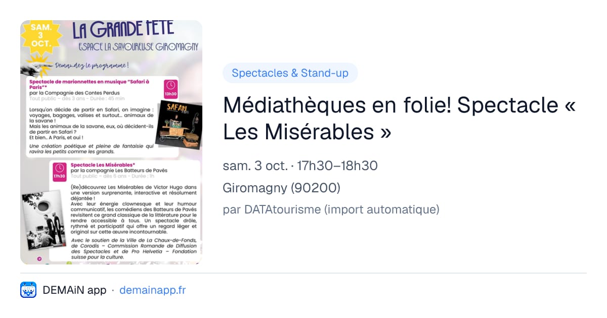 Médiathèques en folie! Spectacle « Les Misérables » — Giromagny