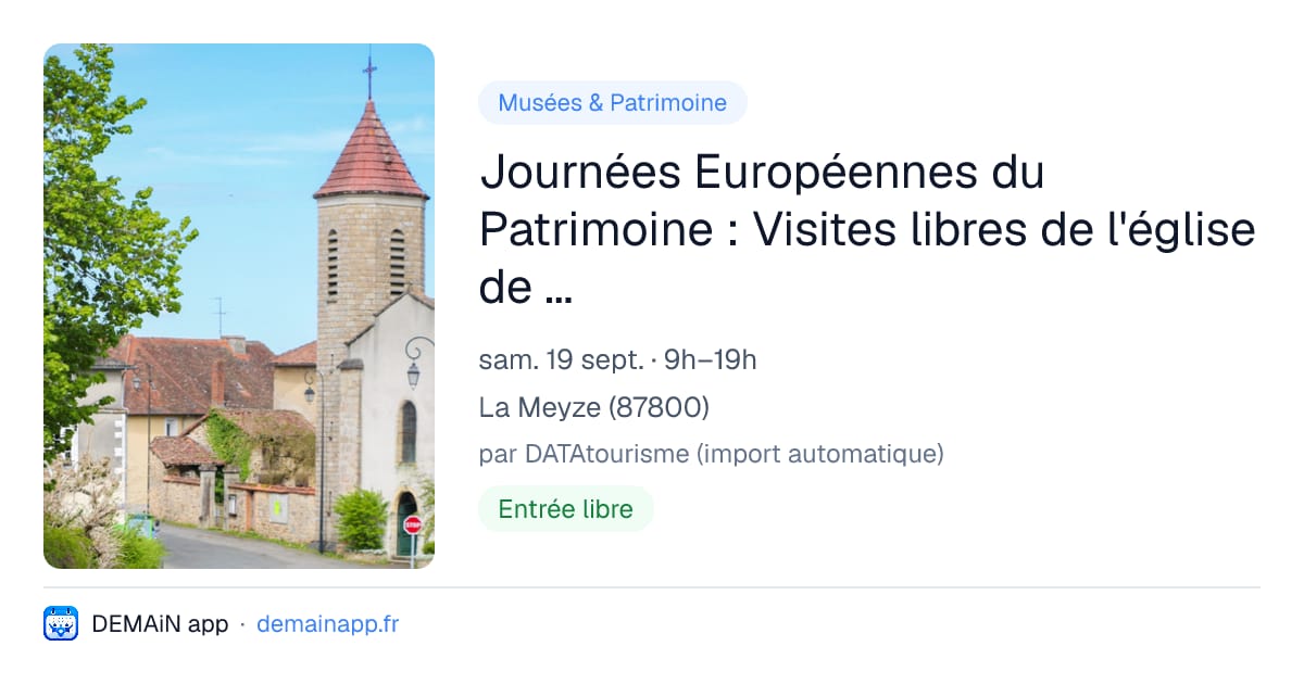 Journées Européennes du Patrimoine : Visites libres de l'église de La Meyze — La Meyze