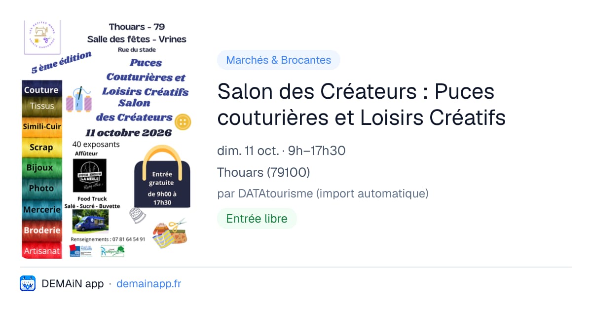 Salon des Créateurs : Puces couturières et Loisirs Créatifs — Thouars