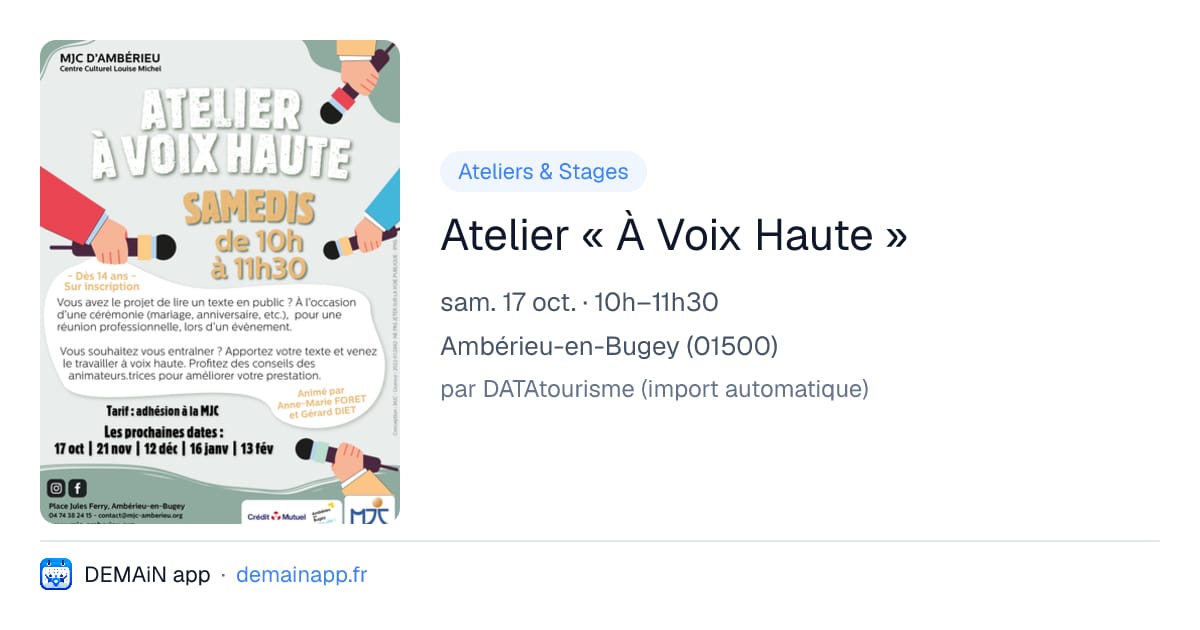 Atelier « À Voix Haute » — Ambérieu-en-Bugey