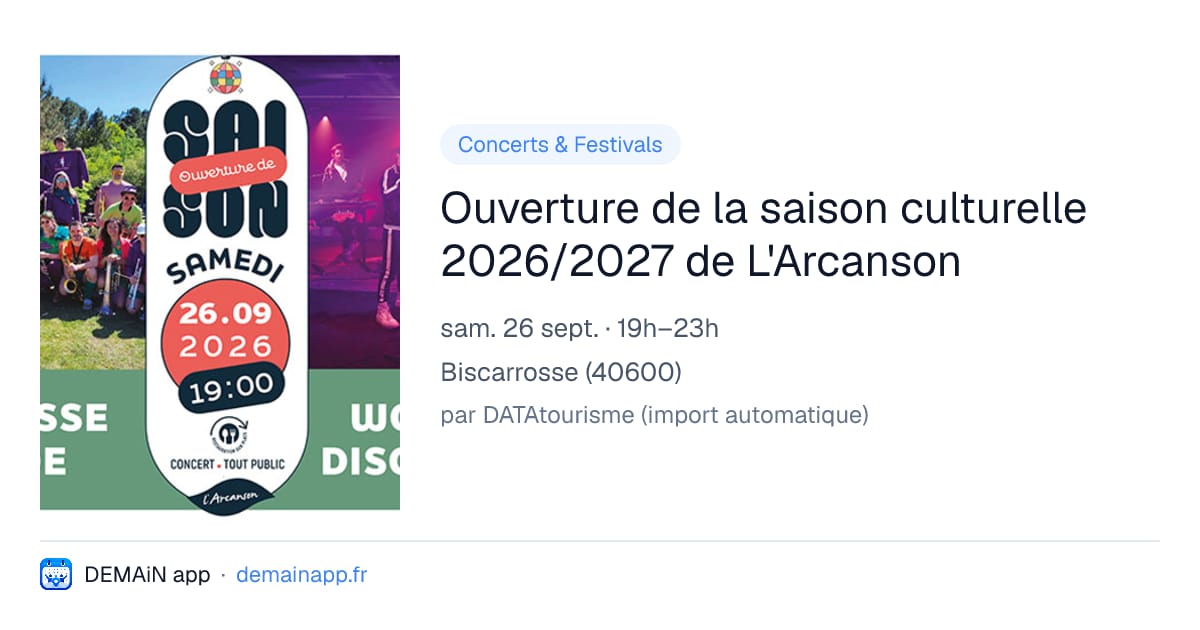 Ouverture de la saison culturelle 2026/2027 de L'Arcanson — Biscarrosse