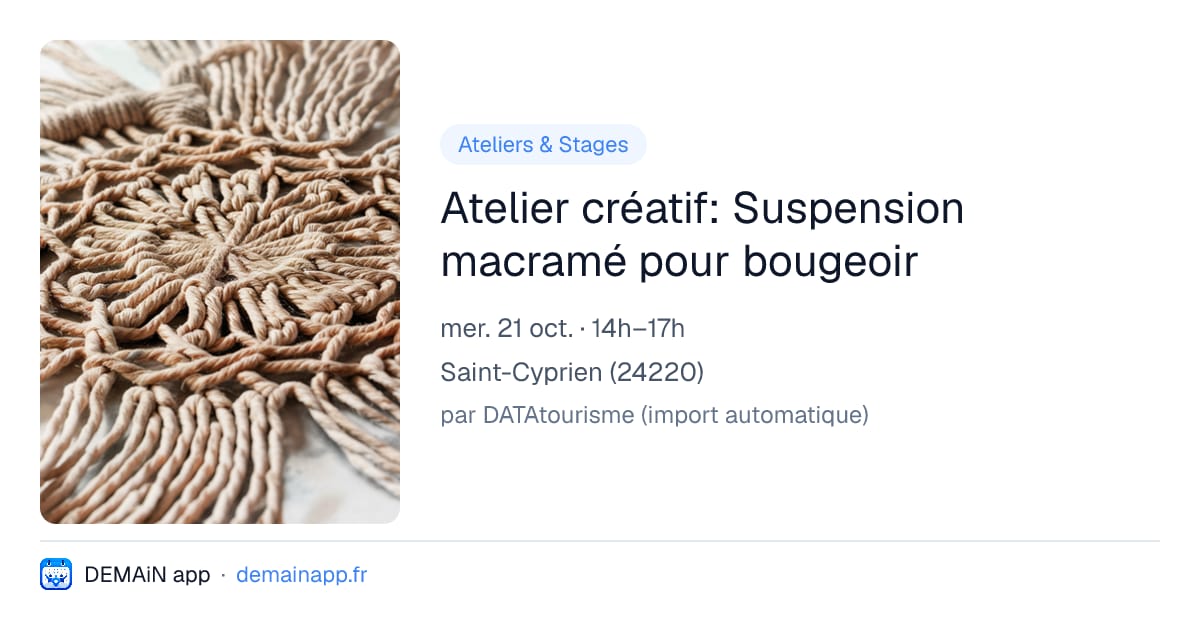 Atelier créatif: Suspension macramé pour bougeoir — Saint-Cyprien