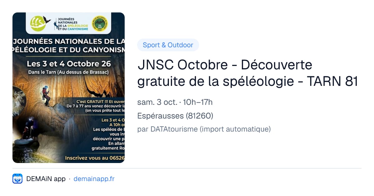 JNSC Octobre - Découverte gratuite de la spéléologie - TARN 81 — Espérausses
