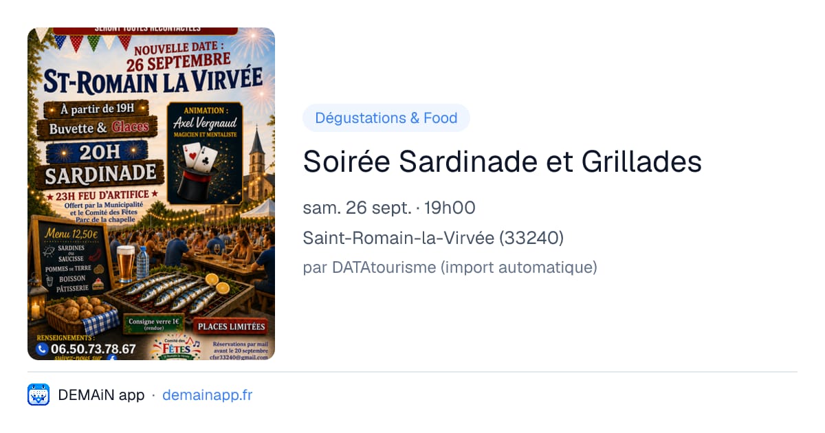 Soirée Sardinade et Grillades — Saint-Romain-la-Virvée