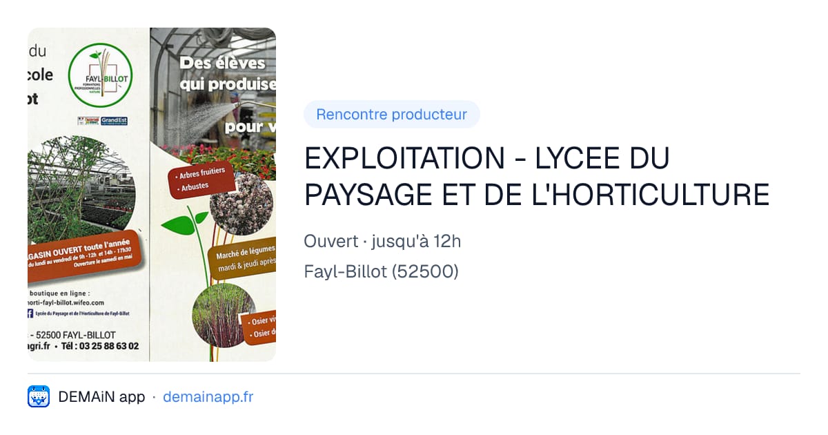 EXPLOITATION - LYCEE DU PAYSAGE ET DE L'HORTICULTURE — Fayl-Billot