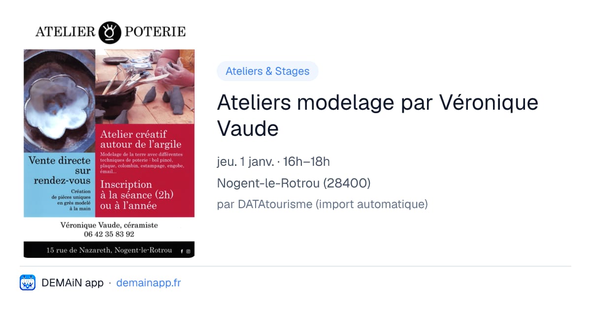 Ateliers modelage par Véronique Vaude — Nogent-le-Rotrou