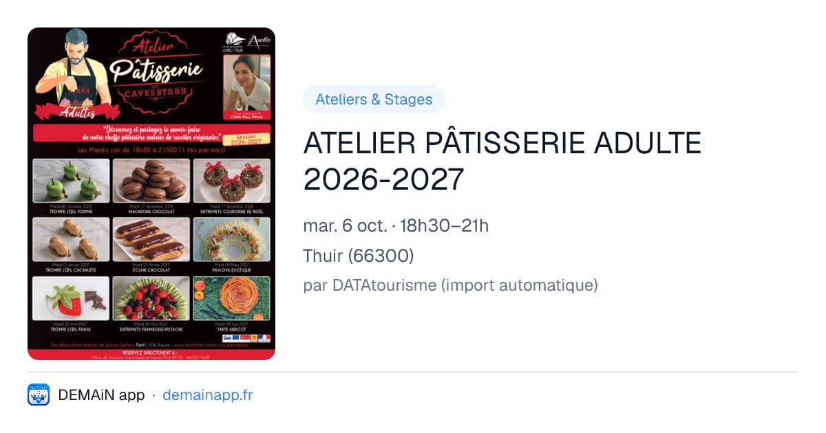 ATELIER PÂTISSERIE ADULTE 2026-2027 — Thuir