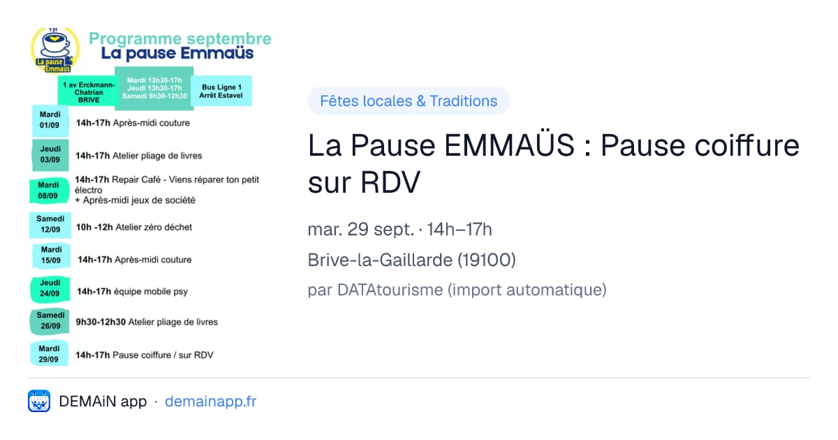 La Pause EMMAÜS : Pause coiffure sur RDV — Brive-la-Gaillarde