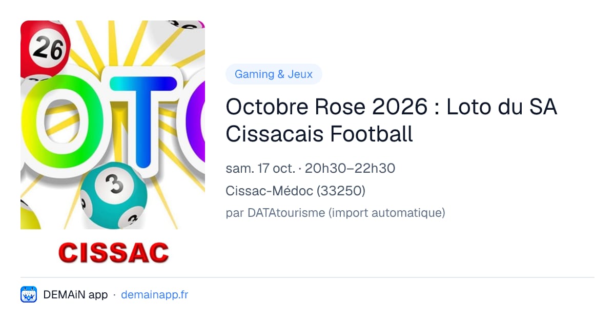 Octobre Rose 2026 : Loto du SA Cissacais Football — Cissac-Médoc