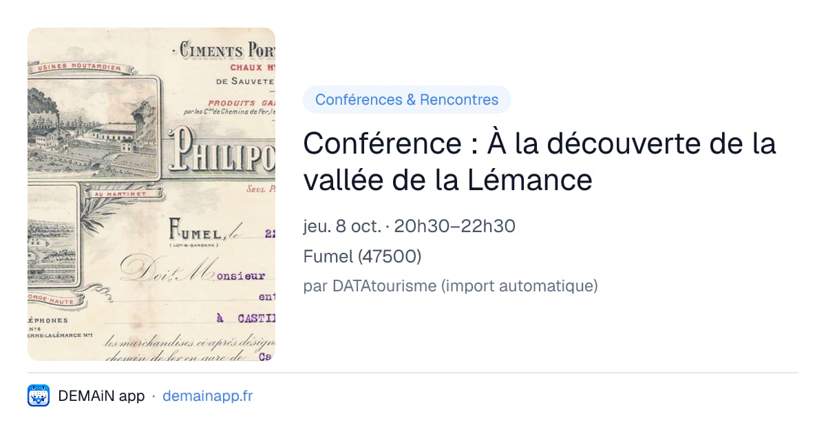 Conférence : À la découverte de la vallée de la Lémance — Fumel