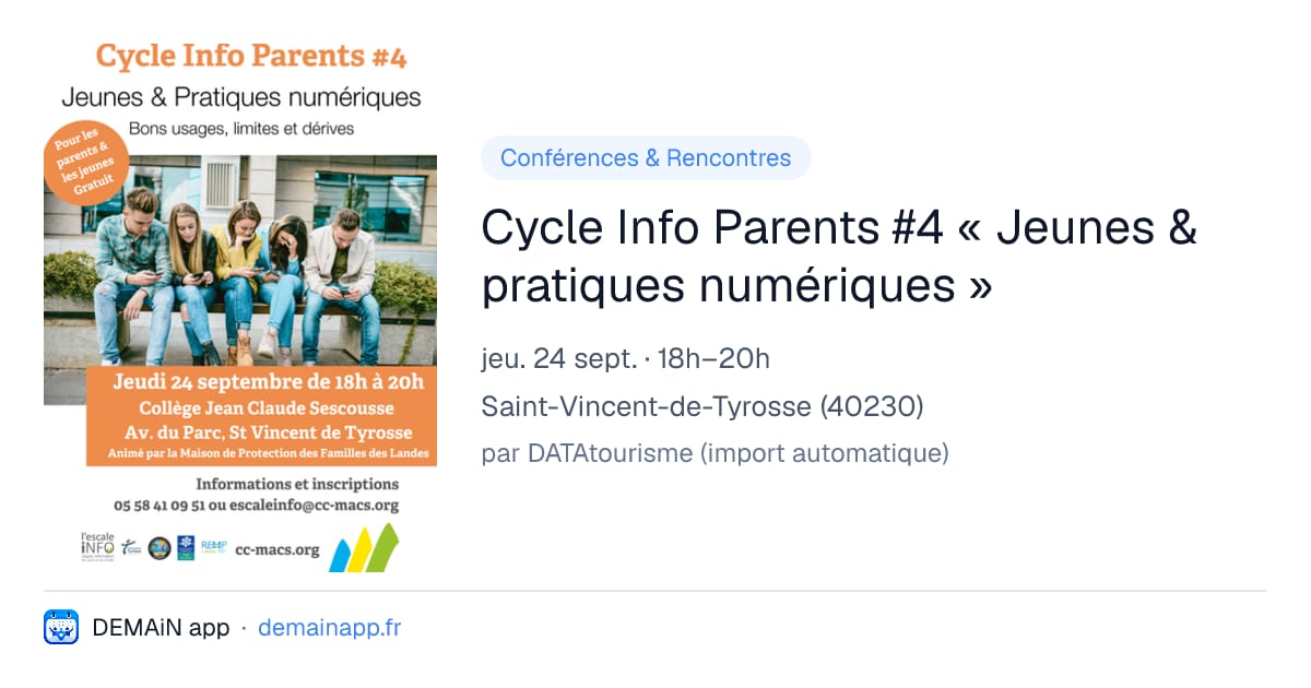 Cycle Info Parents #4 « Jeunes & pratiques numériques » — Saint-Vincent-de-Tyrosse