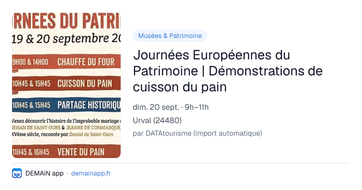 Journées Européennes du Patrimoine | Démonstrations de cuisson du pain — Urval