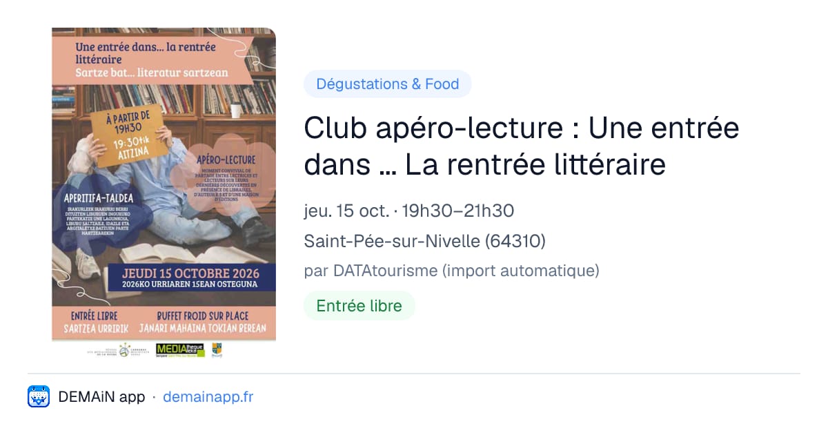 Club apéro-lecture : Une entrée dans ... La rentrée littéraire — Saint-Pée-sur-Nivelle