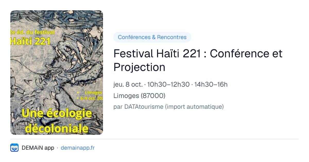 Festival Haïti 221 : Conférence et Projection — Limoges