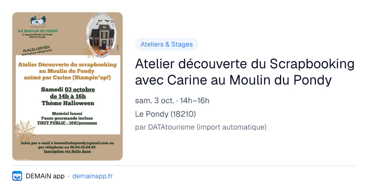 Atelier découverte du Scrapbooking avec Carine au Moulin du Pondy — Le Pondy