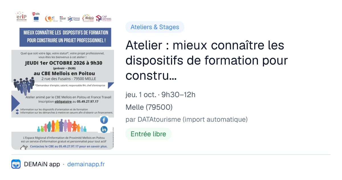 Atelier : mieux connaître les dispositifs de formation pour construire un projet professionnel ! — Melle