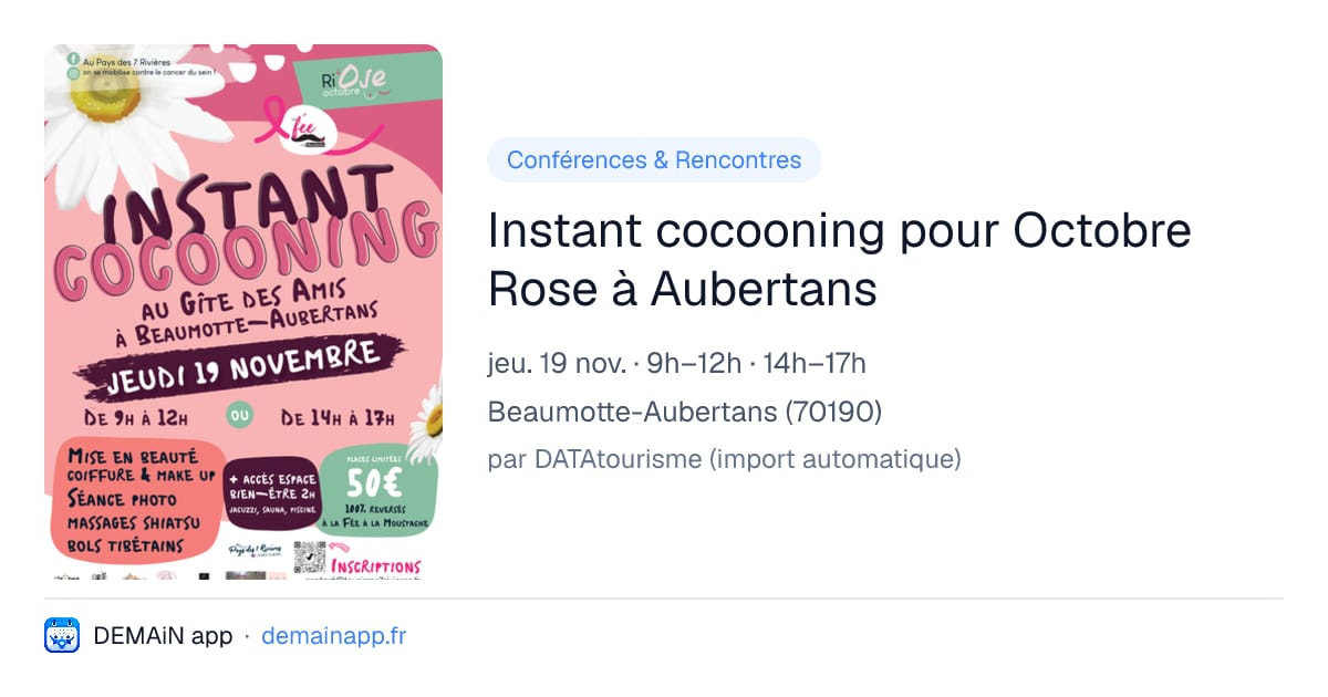 Instant cocooning pour Octobre Rose à Aubertans — Beaumotte-Aubertans