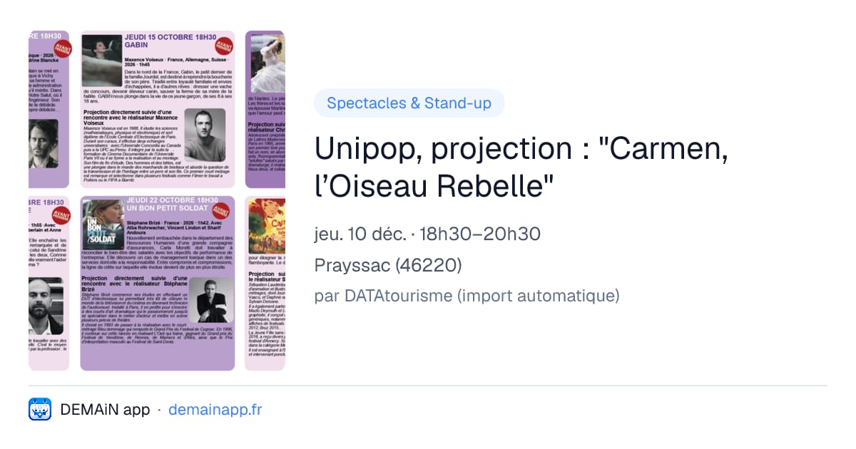 Unipop, projection : "Carmen, l’Oiseau Rebelle" — Prayssac