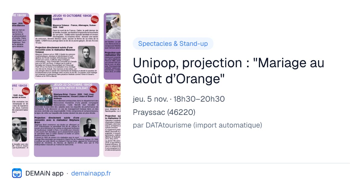 Unipop, projection : "Mariage au Goût d’Orange" — Prayssac