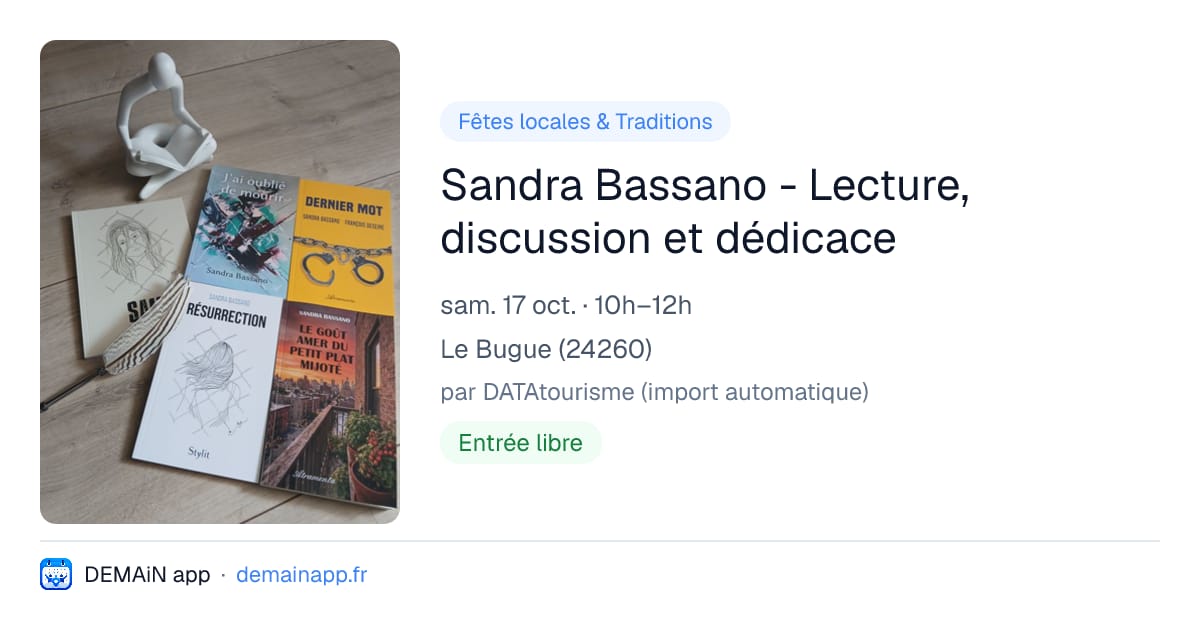 Sandra Bassano - Lecture, discussion et dédicace — Le Bugue