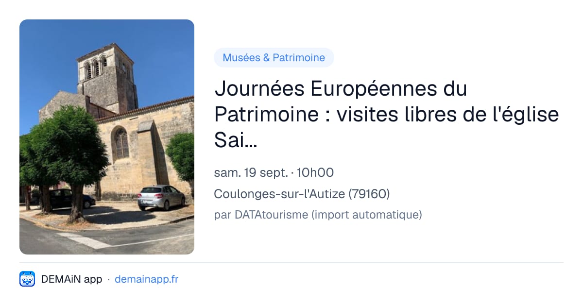 Journées Européennes du Patrimoine : visites libres de l'église Saint-Etienne — Coulonges-sur-l'Autize