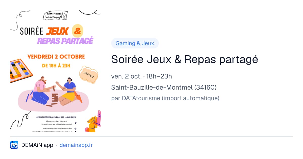 Soirée Jeux & Repas partagé — Saint-Bauzille-de-Montmel