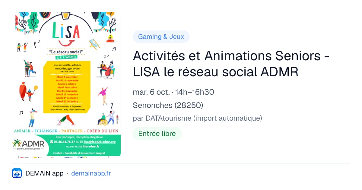 Activités et Animations Seniors - LISA le réseau social ADMR — Senonches