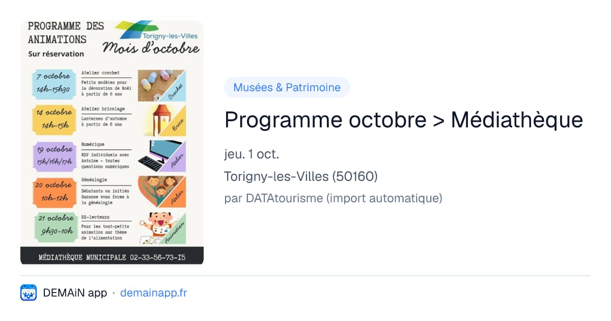 Programme octobre > Médiathèque — Torigny-les-Villes