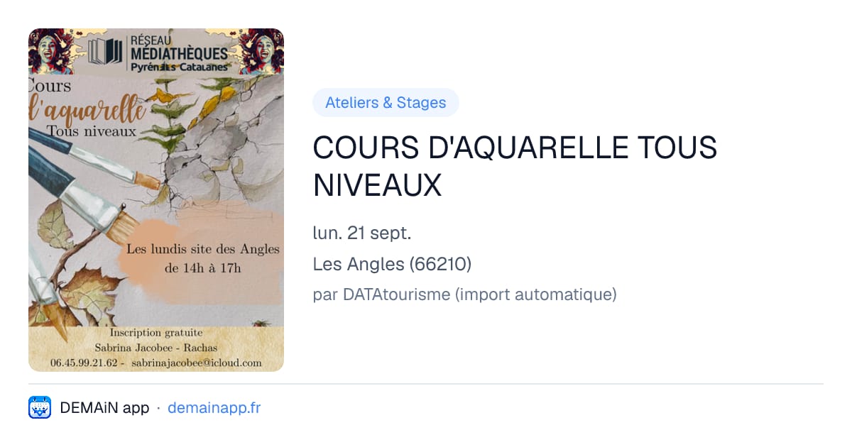 COURS D'AQUARELLE TOUS NIVEAUX — Les Angles