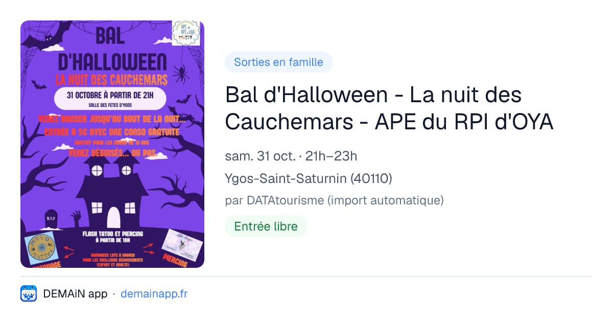 Bal d'Halloween - La nuit des Cauchemars - APE du RPI d'OYA — Ygos-Saint-Saturnin