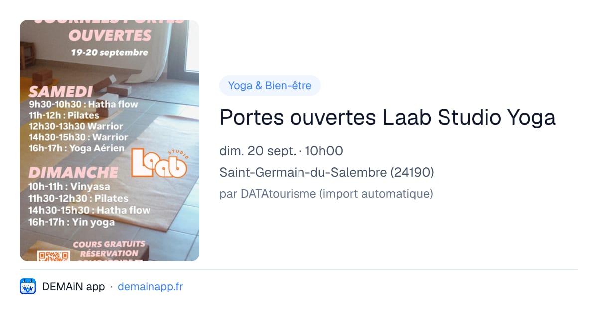 Portes ouvertes Laab Studio Yoga — Saint-Germain-du-Salembre