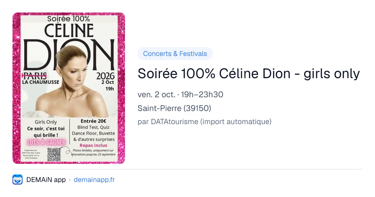 Soirée 100% Céline Dion - girls only — Saint-Pierre