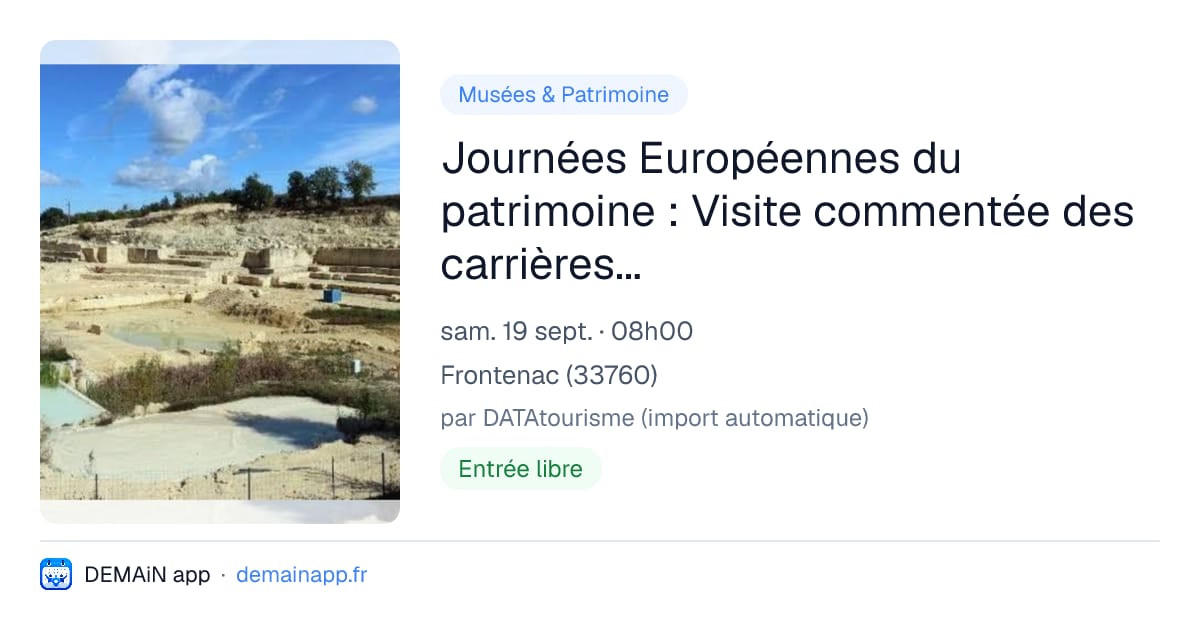 Journées Européennes du patrimoine : Visite commentée des carrières "Les Pierres de Frontenac" — Frontenac