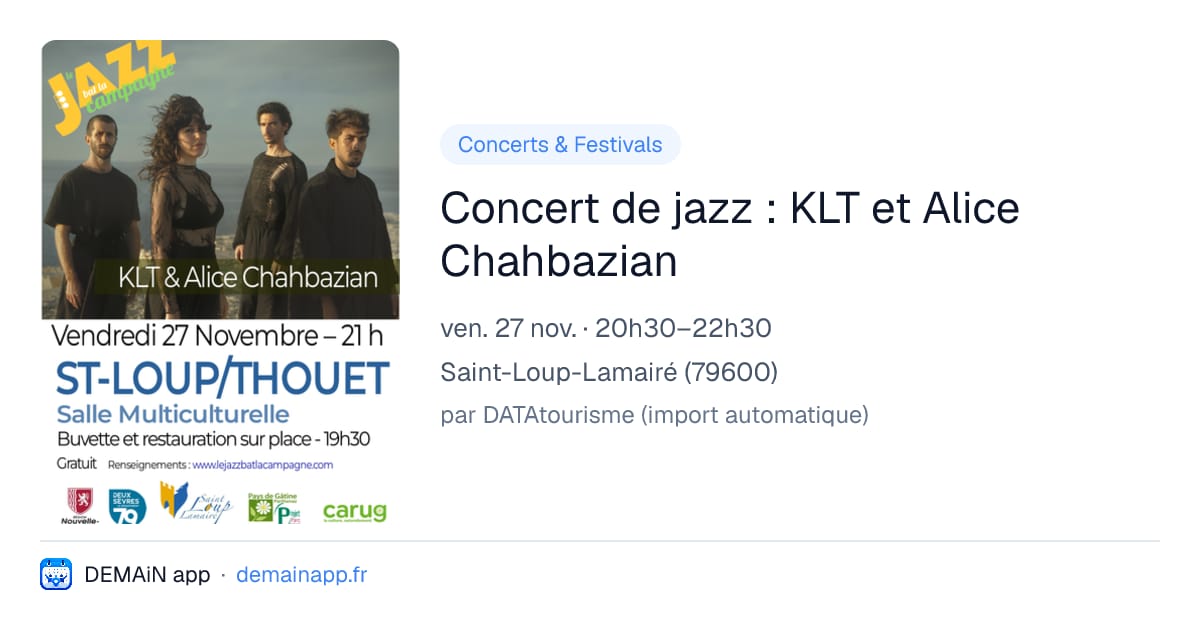 Concert de jazz : KLT et Alice Chahbazian — Saint-Loup-Lamairé