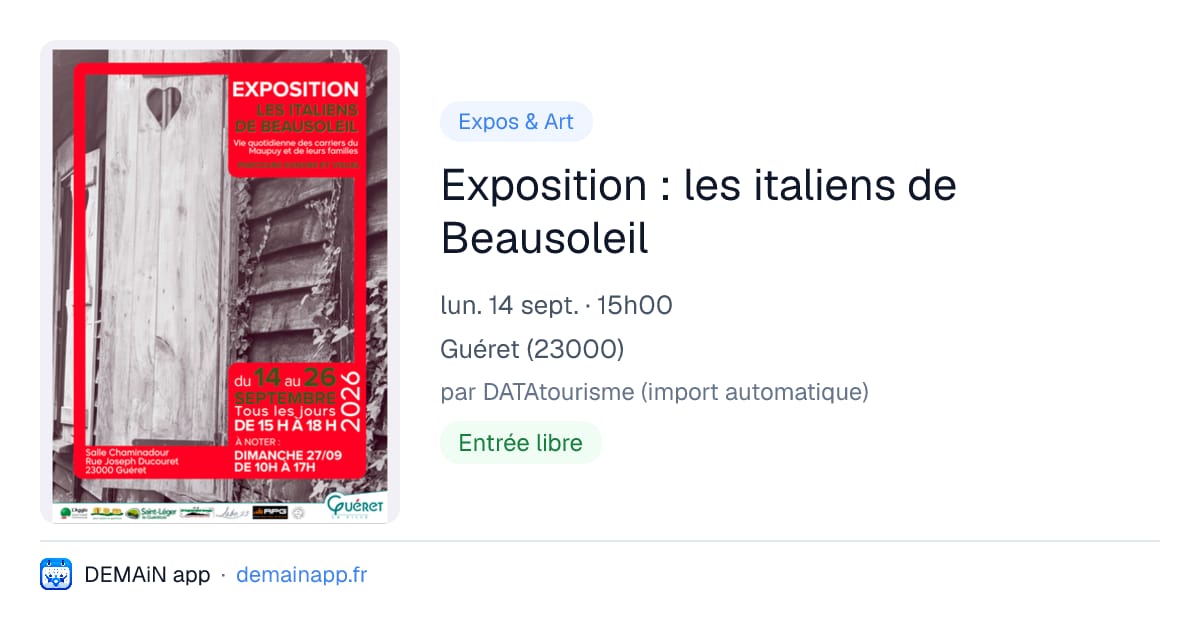 Exposition : les italiens de Beausoleil — Guéret
