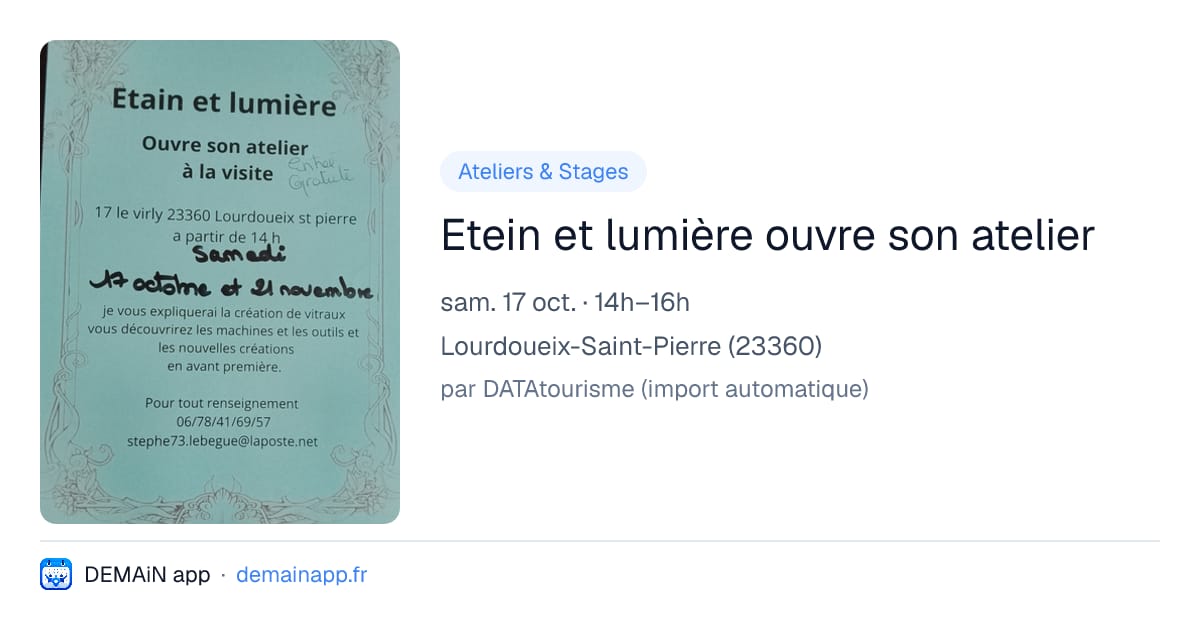 Etein et lumière ouvre son atelier — Lourdoueix-Saint-Pierre