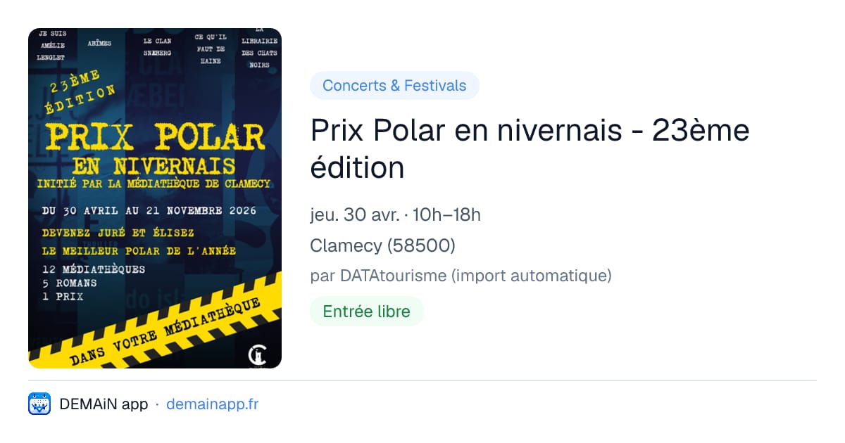 Prix Polar en nivernais - 23ème édition — Clamecy