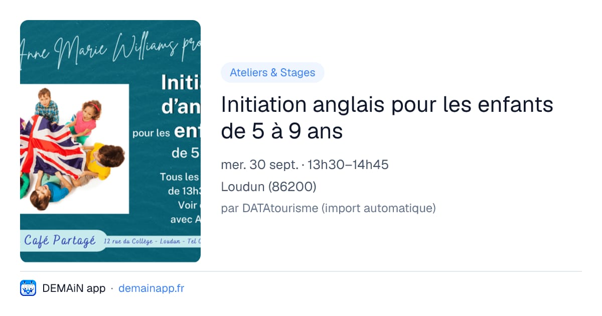 Initiation anglais pour les enfants de 5 à 9 ans — Loudun