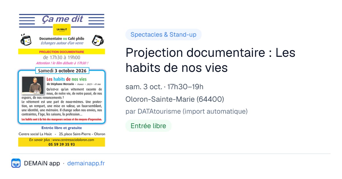 Projection documentaire : Les habits de nos vies — Oloron-Sainte-Marie