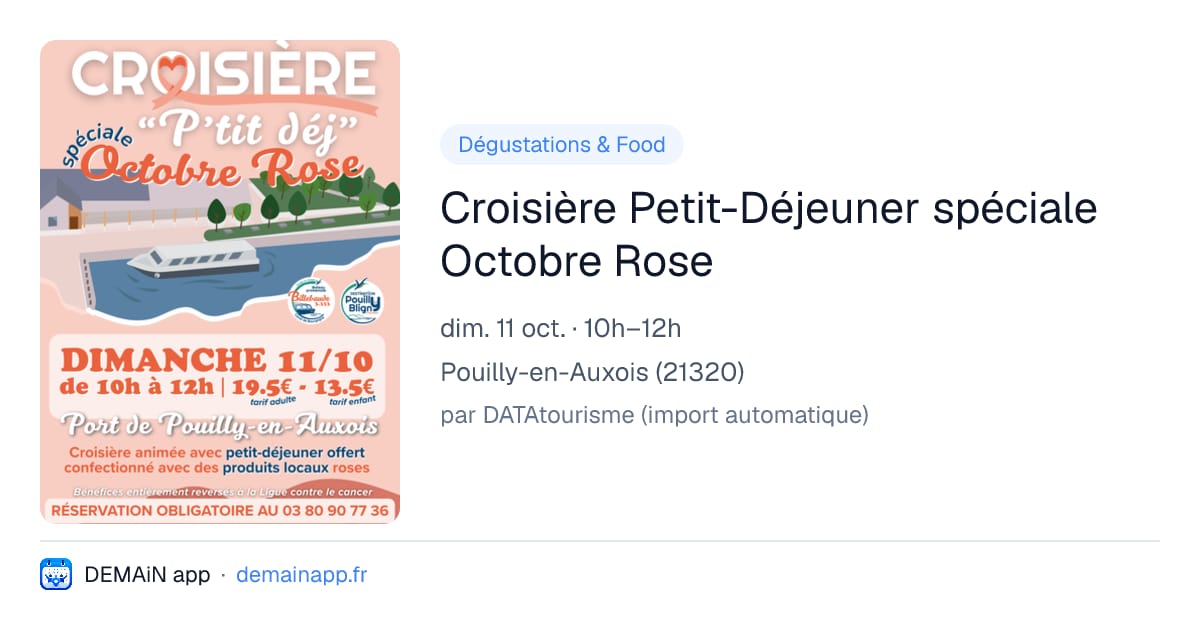 Croisière Petit-Déjeuner spéciale Octobre Rose — Pouilly-en-Auxois