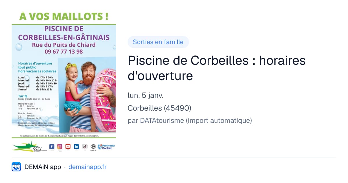Piscine de Corbeilles : horaires d'ouverture — Corbeilles