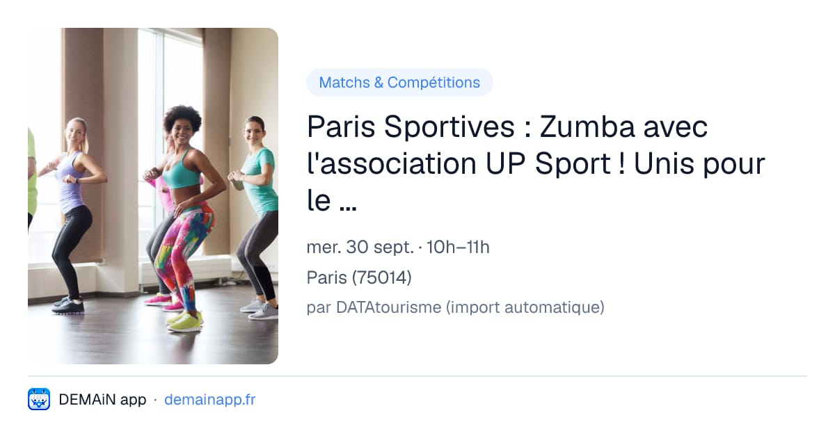 Paris Sportives : Zumba avec l'association UP Sport ! Unis pour le Sport — Paris